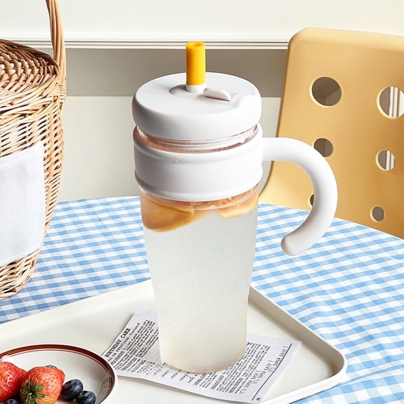 Heat Proof Water Cup with Plastic Straw, Large Capacity Leak Proof Tumbler with Lid, Non-Slip Grip & Easy Carry Handle for Travel, Gym, and Outdoor Activities