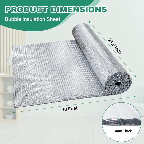 Heat Reflective Window Film Insulation 48X120 In, Double Sided Aluminum Foil Thermal Barrier for Rvs Cars and Attics, Summer Heat Protection (48X120 In)