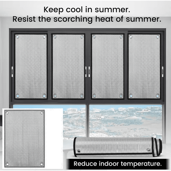 Heat Reflective Window Film, Thermal Insulation Foil with Suction Cups, Blackout Tint Privacy Window Film, Anti-UV Heat Control Sun Blocking Cover for Sunroom, RV D