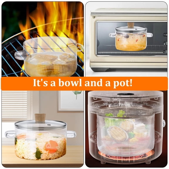 Heat Resistant Borosilicate Glass Cooking Pot with Lid, Clear Stovetop Pot for Soup Milk Simmering-Clear