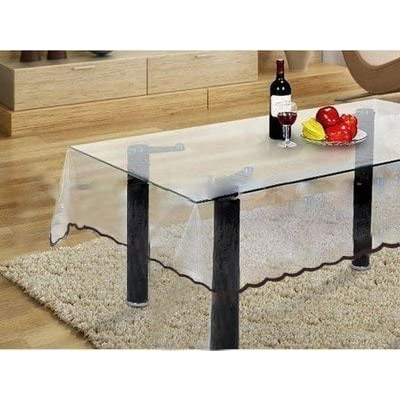 Heat Resistant,Easy Clean Waterproof Plastic Table Cover, Crystal Clear PVC Tablecloth Protector ( Table Cover Dimesion 60 X 84 Inch With Brown Hemmed Border)