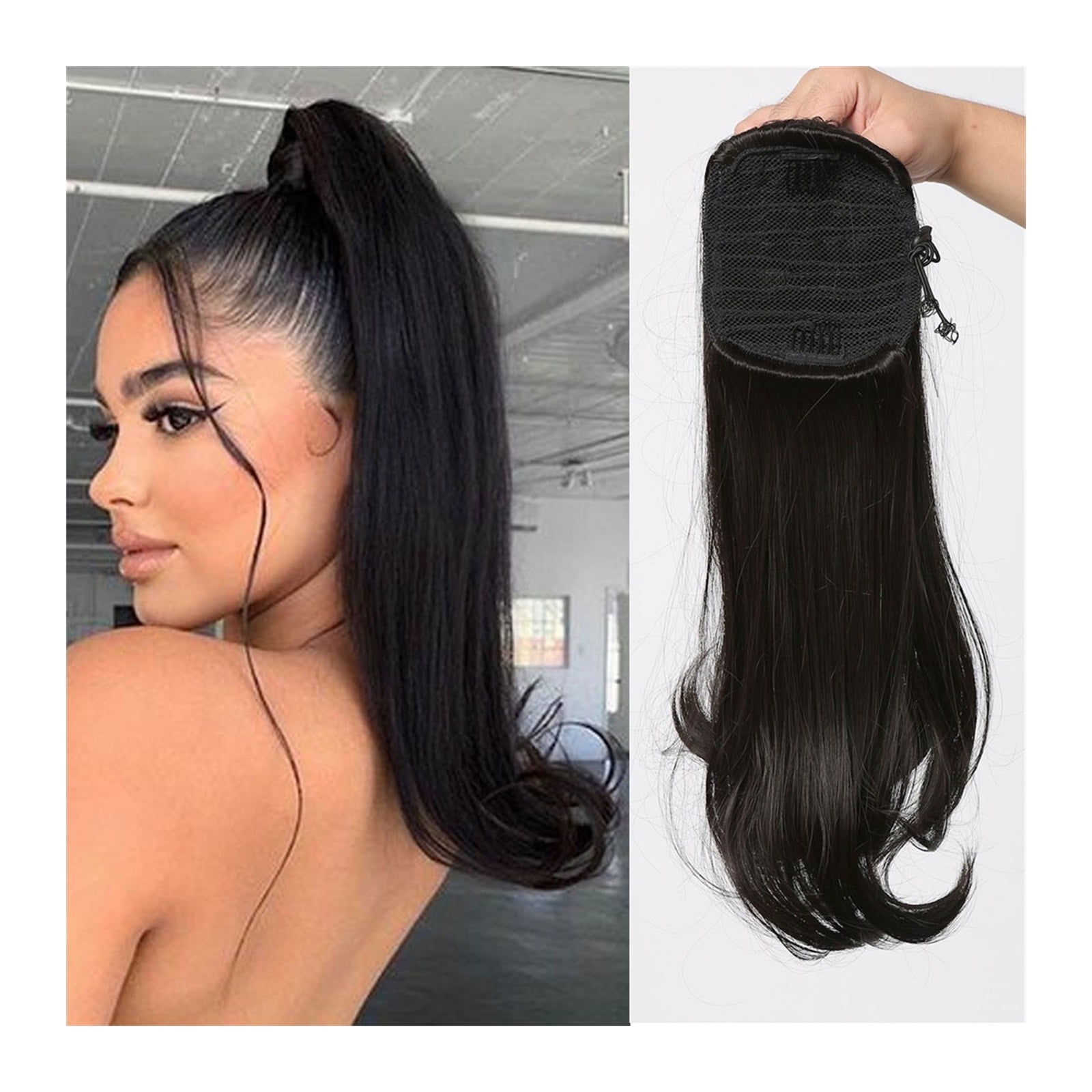 Heat Resistant Fibre Synthetic Drawstring Ponytail Clip in Hair Extensions Black Long Tail Warping Ponytail Extension for Women