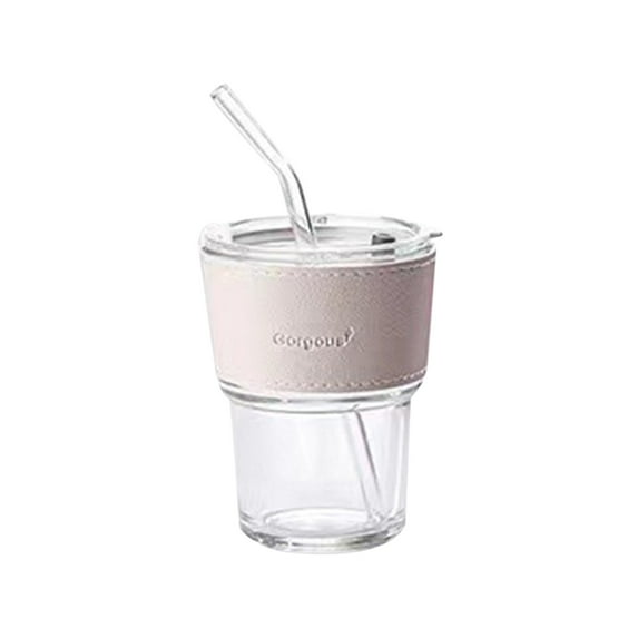 Heat Resistant Glass Beverage Cup Coffee Cup Double Drinking Straw Cup Portable for Office
