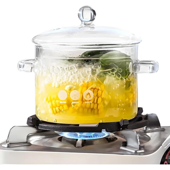 Heat-Resistant Glass Cooking Pot with Lid,1.9L Simmer Pot for Pasta, Soup, Milk, Tea, Stovetop Cookware Pan