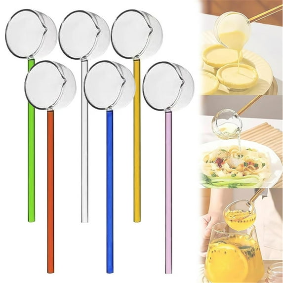 Heat Resistant Glass Ladle, Appetizer Ice Cream Spoon, Clear Round Long Handle Soup for Bars, Banquets and Parties - Ideal for Restaurant and Home Use Clearance