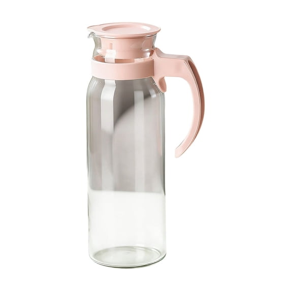 Heat Resistant Glass Pitcher, Large Capacity Drink Jug With Leak Proof Lid And Handle For Iced Tea Coffee Juice Water, Kitchen Countertop Home