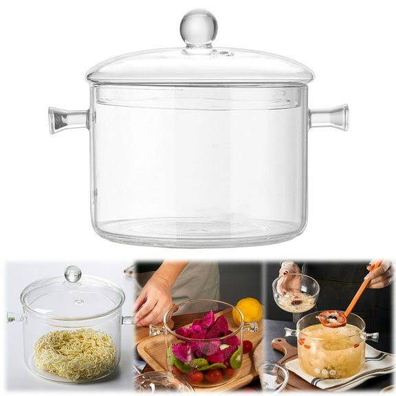 Heat Resistant Glass Saucepan with Lid, 1.5L Borosilicate Glass Cooking Pot Lid and Handle, Clear Body Lets You Monitor Simmer Without Lifting Lid