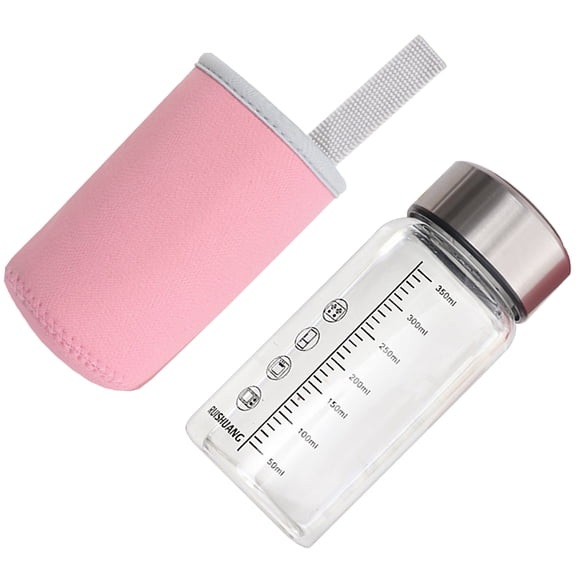 Heat Resistant Glass Water Bottle 350ml With Measurement Marking Portable Microwave Safe For Hot Day Drink