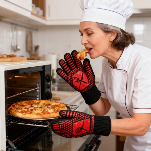 Heat Resistant Gloves, Oven Mitts, High Temperature Protection for Cooking, Pots Pans Handling, Pair