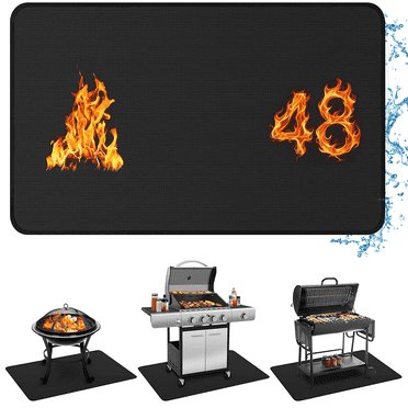 Heat Resistant Grill Mats, 48×36 Inch Under Grill Mat for Outdoor Grill to Protect Your Prep Table and Outdoor Grill Table - Fire Proof & Water Proof & Oil Proof BBQ Mat - Black (0.6mm)