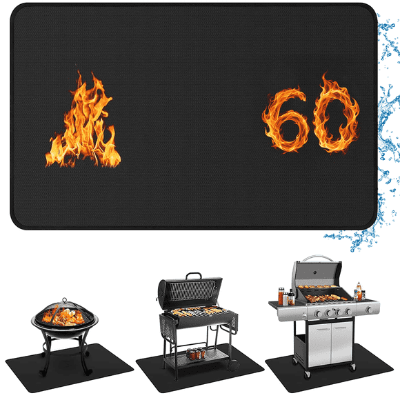GPED Heat Resistant Grill Mats, 60×42 Inch Under Grill Mat for Outdoor Grill to Protect Your Prep Table and Outdoor Grill Table - Fire Proof & Water Proof & Oil Proof BBQ Mat - Black (0.6mm)