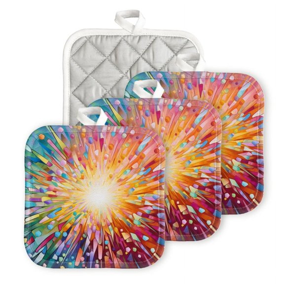 Heat Resistant Hot Pads 4 Pack Light Radiating From The Center And Spreading Out In All Directions Square Pot Holder For Kitchen Cooking Oven And Bbq Grill With Hanging Loop Potholde