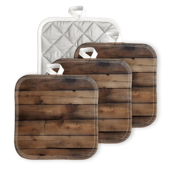 Bahomeck Pot Holder 4Pcs,Aged Wood Planks Square Heat Resistant Hot Pads For Kitchen Cooking Oven With Hanging Loop Potholder Easy To Store