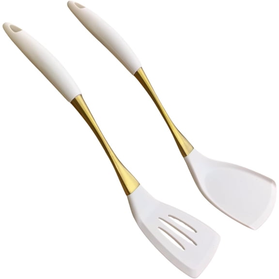 Heat-Resistant Kitchen Spatula Set - Non- Cooking Utensils with Solid & Slotted Designs - Grade and -Plated Stainless Steel Handles -Ideal for Nonstick Cookware,
