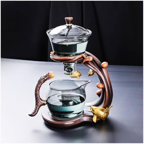 Heat Resistant Magic Teapot Set, Semi Automatic Drip TeaPot, Home Lazy Kung Fu Tea Maker Set, Magnetic Glass Tea Pot, High Borosilicate Glass TeaPot, Suitable for home/office Reception