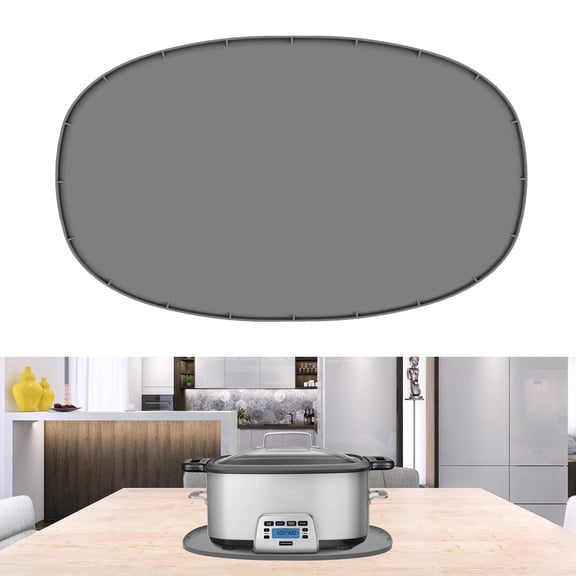 Heat Resistant Mat for 6-8 Quart Slow Cooker, Oval Silicone Trivet for Kitchen Countertops, Non Slip Thickened Hot Pad Protects Tables from Burns, Dishwasher Safe, Gray