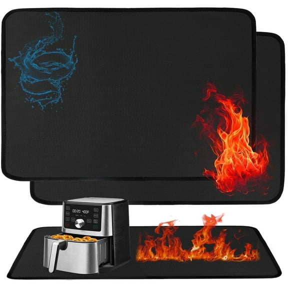 Heat Resistant Mat for Air Fryer,Deep Fryer,Toaster,Oven, 2 Pcs Fireproof Hot Pads, Heat Resistant Mats for Countertop, Kitchen Counter Countertop Protector Mat,Waterproof/Oil-Proof,Black,16*24 in