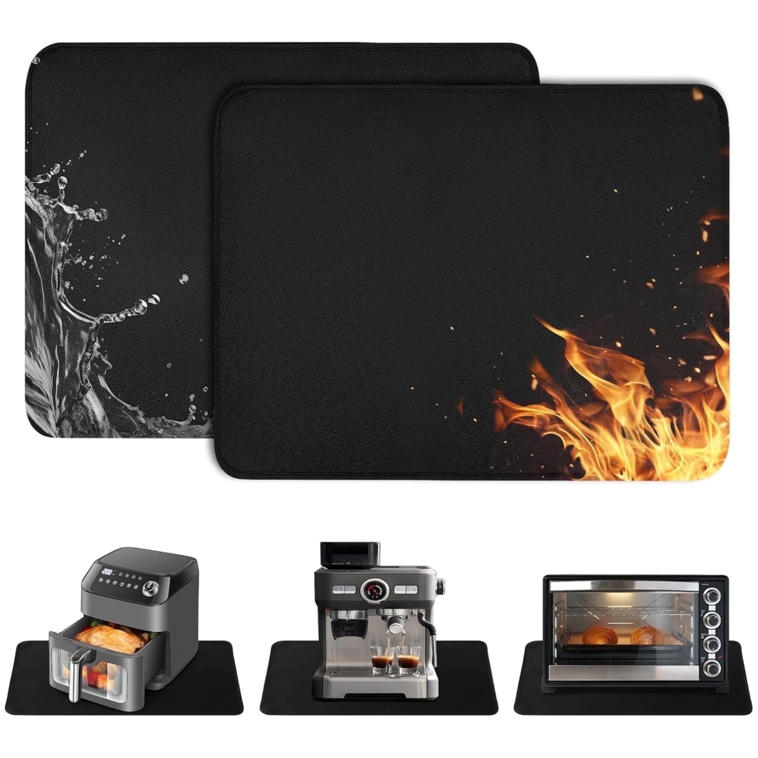 Heat Resistant Mat for Air Fryer, Heat Resistant Mat for Countertop, 16 x 24 in Fireproof Countertop Protector Appliance Slider Mat for Air Fryer, Coffee Maker, Toaster, Oven (2 Pack Black)