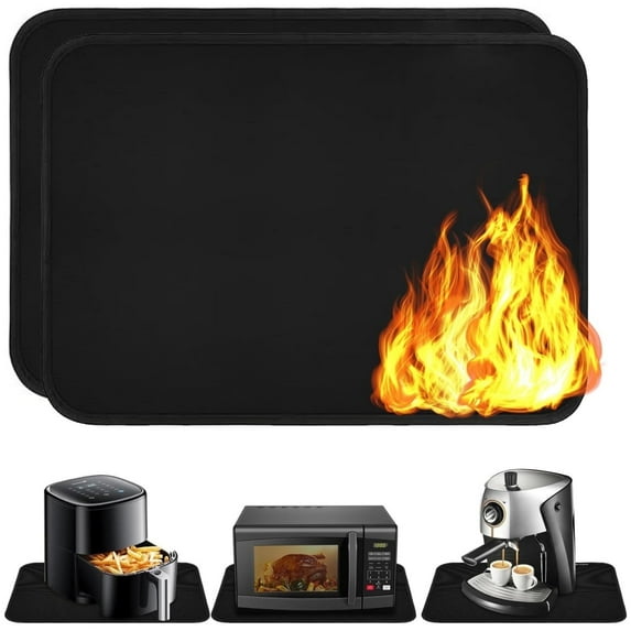 Heat Resistant Mats for Countertop,2 Pcs 16 x 24 in Fireproof Mat for Air Fryer,Kitchen Countertop Protector Hot Pad for Coffee Maker,Stand Mixer,Micro Wave Oven - Non-slip and Waterproof,Black