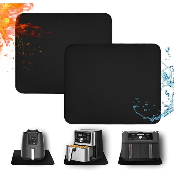 Heat Resistant Mats for Countertop - Fireproof 15x18 in Heat Resistant Mats for Air Fryer - Hot Pad Air Fryer Mat Compatible with Ninja,COSORI,Cuisinart for Coffee Maker, Toaster, Oven 2PCS - Black