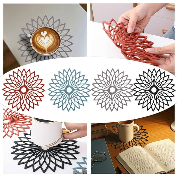 Heat Resistant Mats for Countertop, 7.9" Food-Grade Heat Trivets with Hollow Flower Design, 482°F Non-Slip Protectors for Countertops & Dining Tables