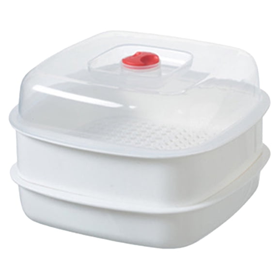 Heat Resistant Microwave Steamer Set, Microwave Food Steamer with Lid, Microwave Safe Steaming Container, Healthy Microwave Cooker for Fish & Rice, For Everyday Home Cooking, 7.87 × 7.87 Inch