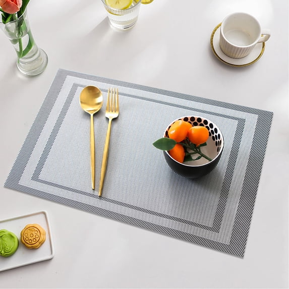 Heat Resistant Non-Slip Place Mats Washable Table Mats Washable Pvc Table Mats, Woven Vinyl Plastic Placemats for Dining Table, Non-Slip Stain Resistant Kitchen Table Placemats Easy to Clean Grey