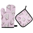 thumbnail image 1 of Heat Resistant Oven Glove & Hot Pad Set Reusable and Washable Kitchen Combo for Baking, BBQ, Oven, Microwave Conch Shells Pattern, 1 of 5