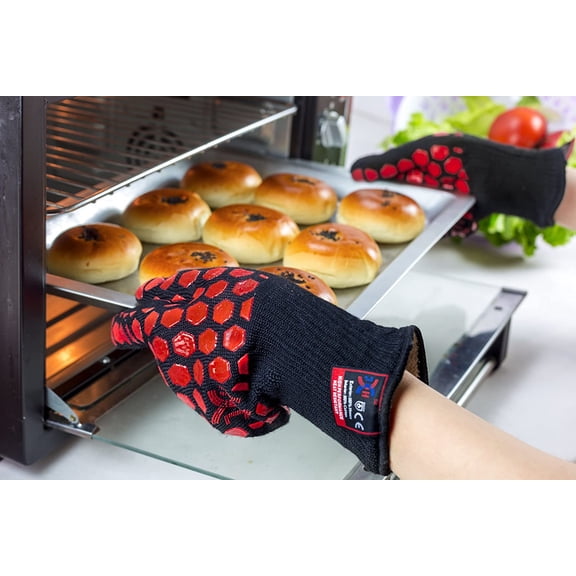 Heat Resistant Oven Glove with EN407 Certification, 932°F, 2-Layer Silicone Coating for Cooking, Kitchen, Camping