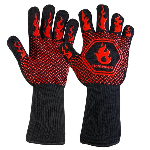 Heat Resistant Oven Gloves - 800F Silicone Mitts (Pair, Black/Red)