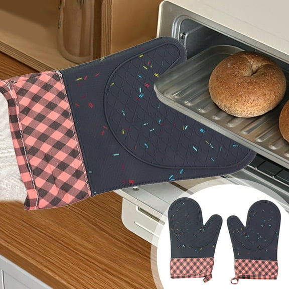 Heat Resistant Oven Gloves | Long Silicone Kitchen Mitts for Baking & Cooking | Insulated Up to 160°C | Pink | 1 Pair