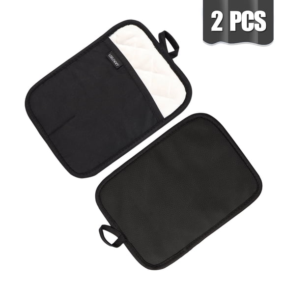 Heat Resistant Oven Hot Pads with Pockets Non Slip Grip Large Potholders for Kitchen Baking Cooking | Quilted Liner | 9.8 x 7.6 Inches (Black, 2)