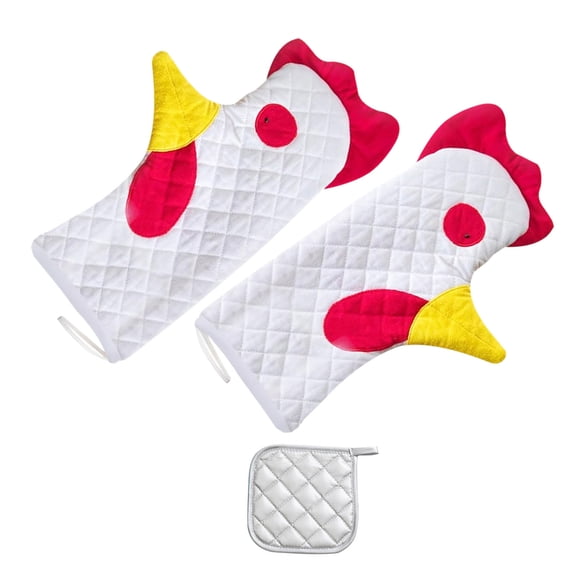 Heat Resistant Oven Mitts Pots Holder Rooster Shaped Baking Cooking BBQ Mitt Non-woven Fabric for Kitchen Oven