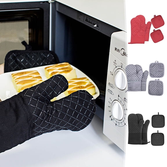 Heat Resistant Oven Mitts Set 4 Pack | Silicone Non-Slip Oven Gloves & Pot Holders | 500°F Protection, Extra Long 12.5" | Washable, Durable, Recycled Filling | Lattice , Easy Storage – Gray