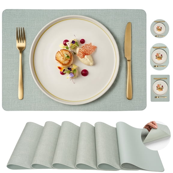 PROMATTOO Faux Leather Placemats Set of 6,Heat Resistant Dining Table Mats,17”x12”,Sage Green