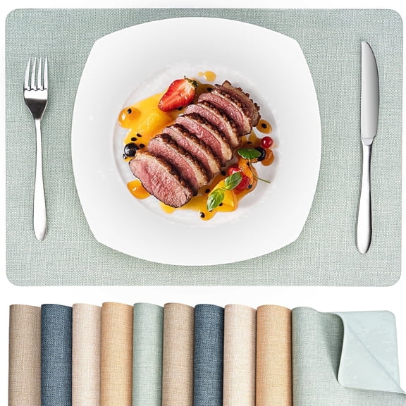 PROMATTOO Faux Leather Placemats Set of 6,Heat Resistant Dining Table Mats,17”x12”,Sage Green