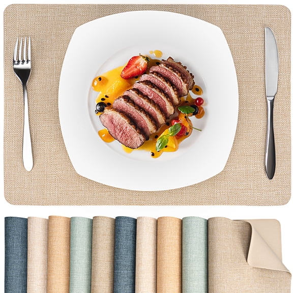PROMATTOO Faux Leather Placemats Set of 6,Heat Resistant Dining Table Mats,17”x12”,Taupe
