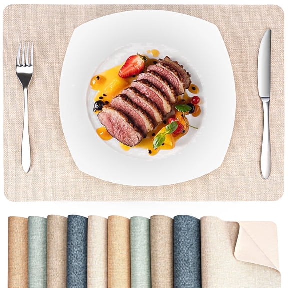 PROMATTOO Faux Leather Placemats Set of 6,Heat Resistant Dining Table Mats,17”x12”,Ivory Beige
