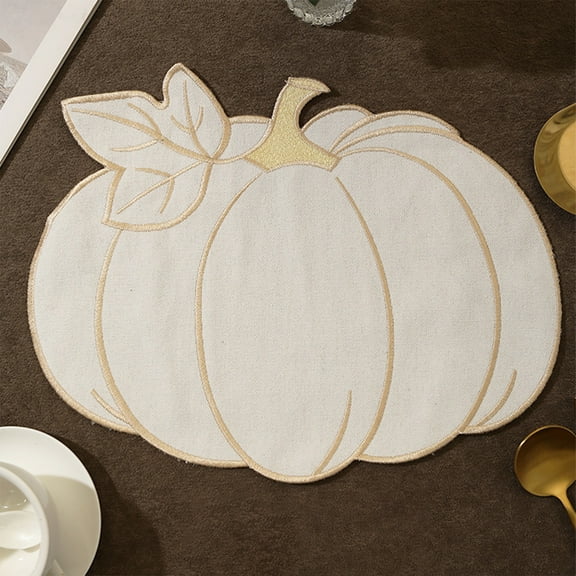 Heat-Resistant Pumpkin Placemat - Embroidered Table Mat Insulated Dining Protector Holiday Kitchen Decor Washable Fabric Table Setting(Beige)