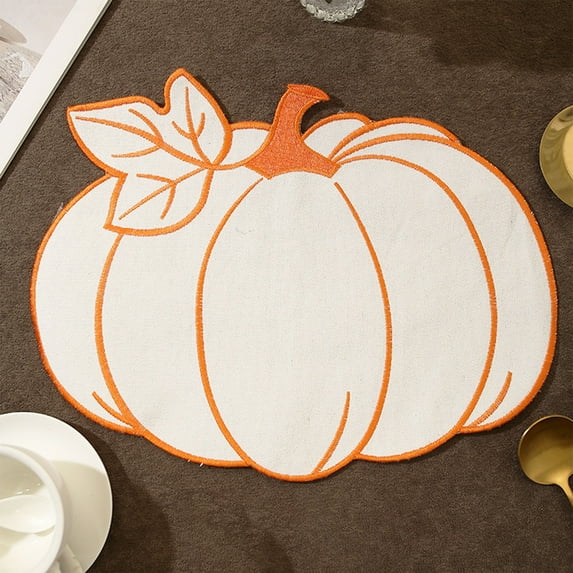 Heat-Resistant Pumpkin Placemat - Embroidered Table Mat Insulated Dining Protector Holiday Kitchen Decor Washable Fabric Table Setting(Orange)