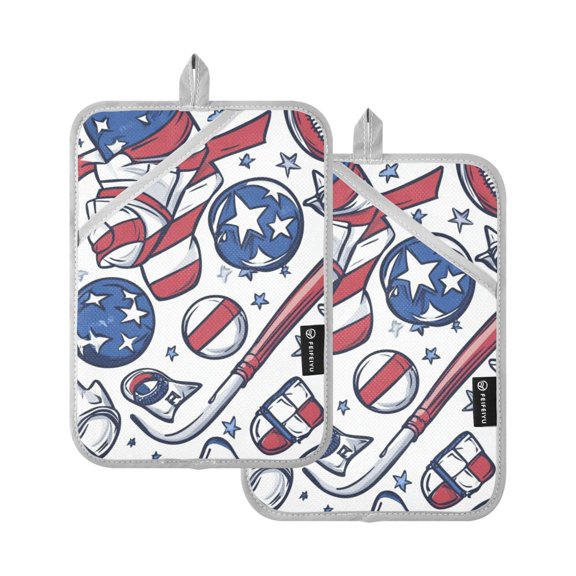 Heat-ResistantQuilted Cotton Potholders Set of 2 - Stylish Kitchen Grips for Hot Pots & PansOvens.etc. American Sports Elements