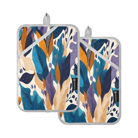 Heat-ResistantQuilted Cotton Potholders Set of 2 - Stylish Kitchen Grips for Hot Pots & Pans Ovens etc Boho-inspired Elements