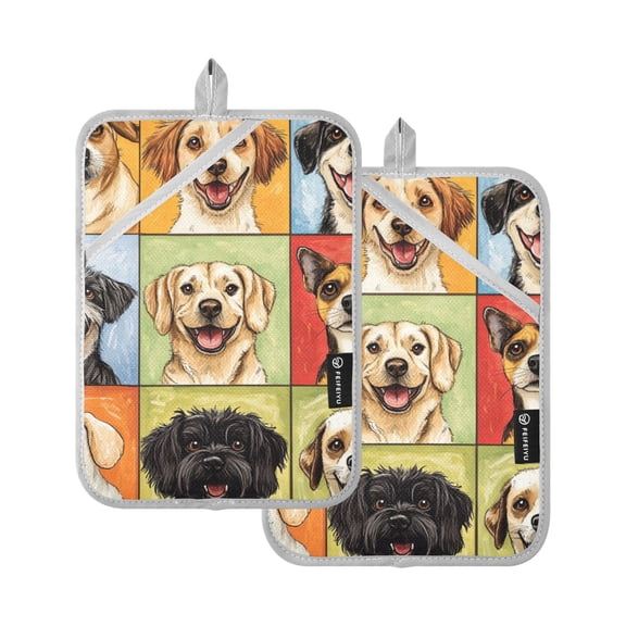 Heat-ResistantQuilted Cotton Potholders Set of 2 - Stylish Kitchen Grips for Hot Pots & PansOvens.etc. Nine-square Grid Dogs