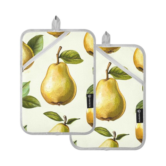 Heat-ResistantQuilted Cotton Potholders Set of 2 - Stylish Kitchen Grips for Hot Pots & PansOvens.etc. Pear Pattern