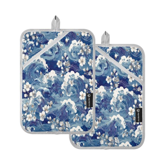 Heat-ResistantQuilted Cotton Potholders Set of 2 - Stylish Kitchen Grips for Hot Pots & Pans Ovens etc Traditional Elements