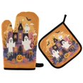 thumbnail image 1 of Heat-Resistant Reversible Oven Mitts and Pot Holders Set Double-Sided Insulated Gloves Kitchen Home Supplies Haunted Houses and Ghosts, 1 of 5