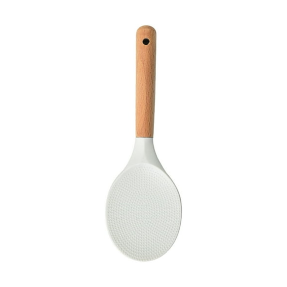 Heat-Resistant Silicone Cooking Spoon with Wooden Handle, Non-Scratch Spoon for Nonstick Cookware, Ergonomic Design for Stirring, Mixing, White
