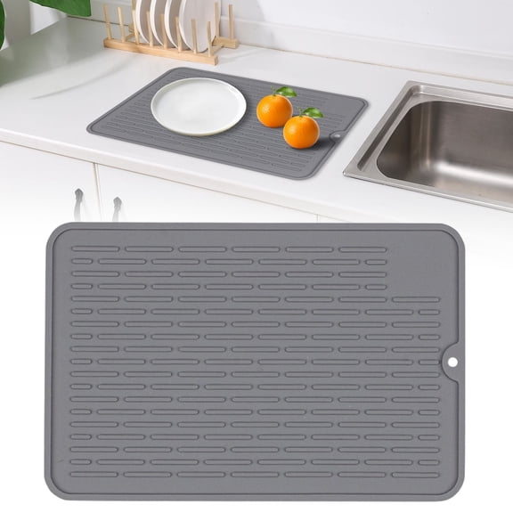 Heat-Resistant Silicone Dish Drying Mat, Kitchen Counter Dish Drying Mat, Non-Slip Tableware Drain Tray, Countertop Protector Mat, Coffee Bar Utensil Drain Pad, Kitchen Drying Mat,11.81×7.87 in,Gray