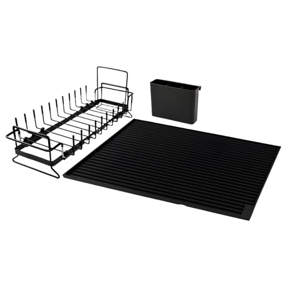Heat Resistant Silicone Drying Mat With Expandable Dish Rack and Cutlery Holders