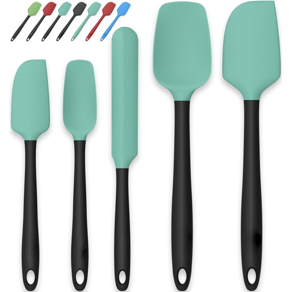 Silicone Spatula Set of 5, High Heat Resistant Kitchen Utensils, Non Stick Cooking Baking Tools, Dishwasher Safe, , Flexible Scraping Spatulas for Pots Pans Mixing Bowls, Aqua Green